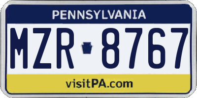 PA license plate MZR8767
