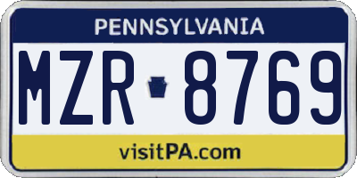PA license plate MZR8769
