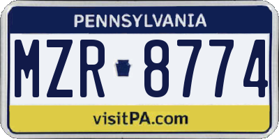 PA license plate MZR8774
