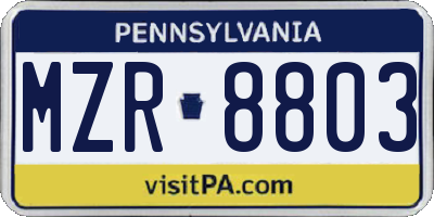 PA license plate MZR8803