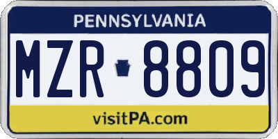 PA license plate MZR8809