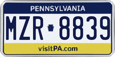 PA license plate MZR8839