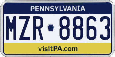PA license plate MZR8863
