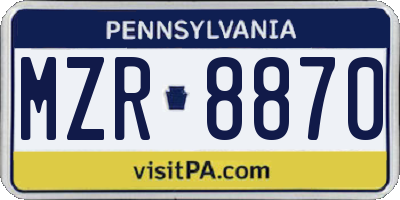 PA license plate MZR8870