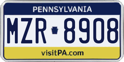 PA license plate MZR8908