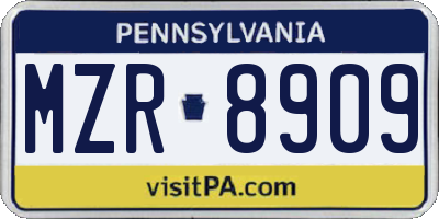 PA license plate MZR8909