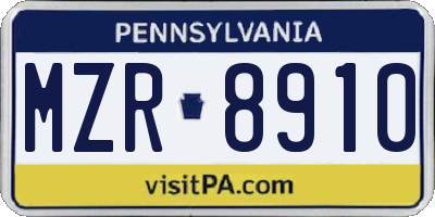 PA license plate MZR8910