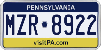 PA license plate MZR8922