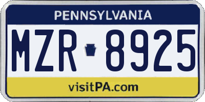 PA license plate MZR8925