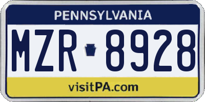 PA license plate MZR8928