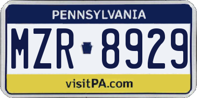 PA license plate MZR8929