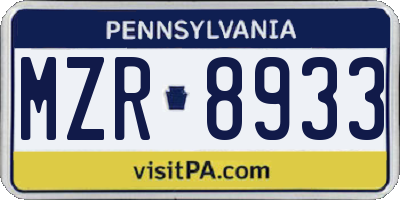 PA license plate MZR8933