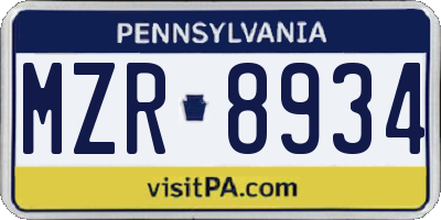 PA license plate MZR8934