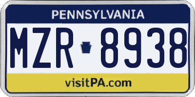 PA license plate MZR8938