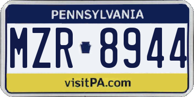 PA license plate MZR8944