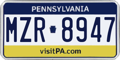 PA license plate MZR8947