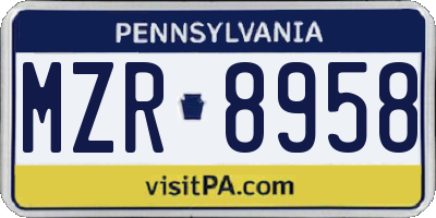 PA license plate MZR8958