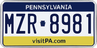 PA license plate MZR8981