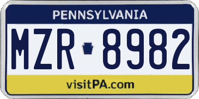 PA license plate MZR8982