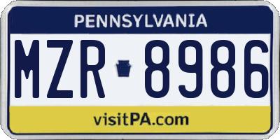 PA license plate MZR8986