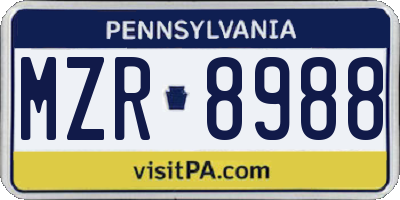 PA license plate MZR8988