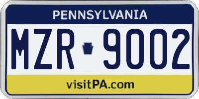PA license plate MZR9002