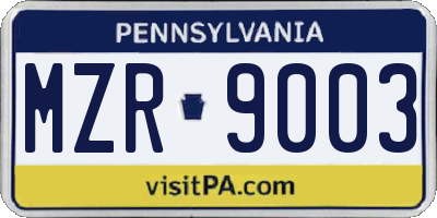 PA license plate MZR9003