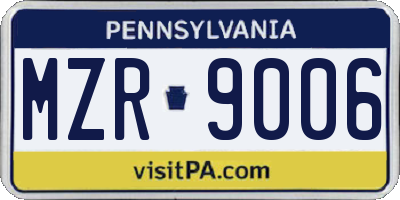 PA license plate MZR9006