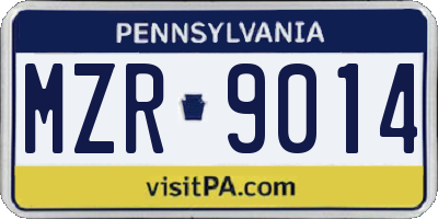 PA license plate MZR9014