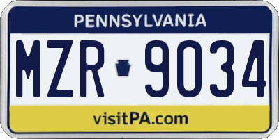 PA license plate MZR9034