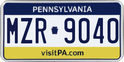 PA license plate MZR9040