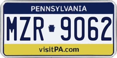PA license plate MZR9062