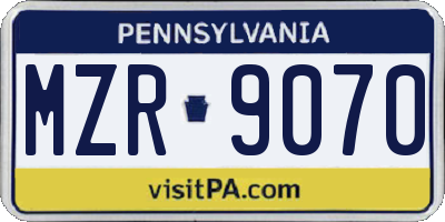 PA license plate MZR9070