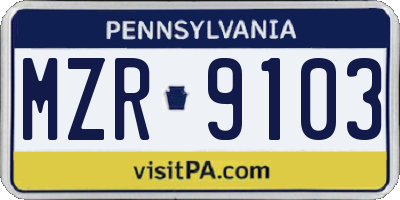 PA license plate MZR9103