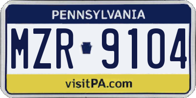 PA license plate MZR9104