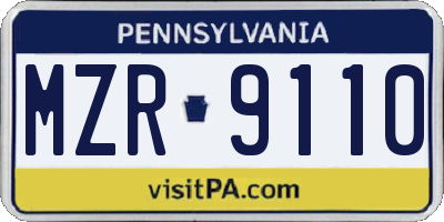 PA license plate MZR9110