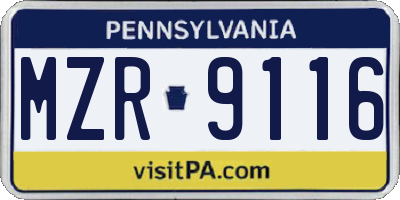 PA license plate MZR9116