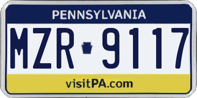 PA license plate MZR9117