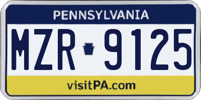 PA license plate MZR9125