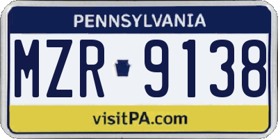 PA license plate MZR9138