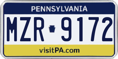 PA license plate MZR9172