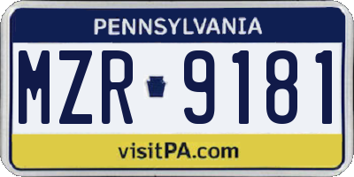 PA license plate MZR9181