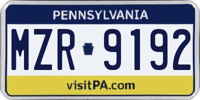 PA license plate MZR9192