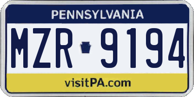 PA license plate MZR9194