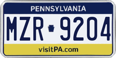 PA license plate MZR9204