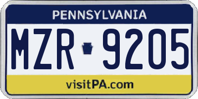 PA license plate MZR9205