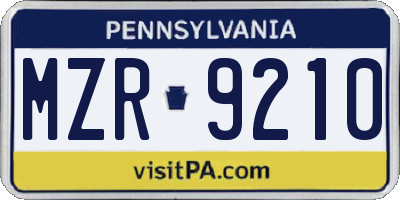PA license plate MZR9210