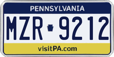 PA license plate MZR9212
