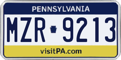 PA license plate MZR9213