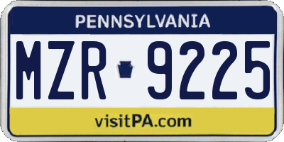 PA license plate MZR9225